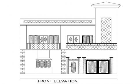 2D Autocad DWG drawing file has the details of front elevation of house plan. Download the 2D Autocad file. 2d Plan Autocad Elevation, 2d Elevation Designs For House, Autocad Elevation Drawings, Autocad Drawing Architecture, 2d Elevation Design, 2d Plan Autocad, Elevation Design Drawing, Elevation Of House, 2d Building