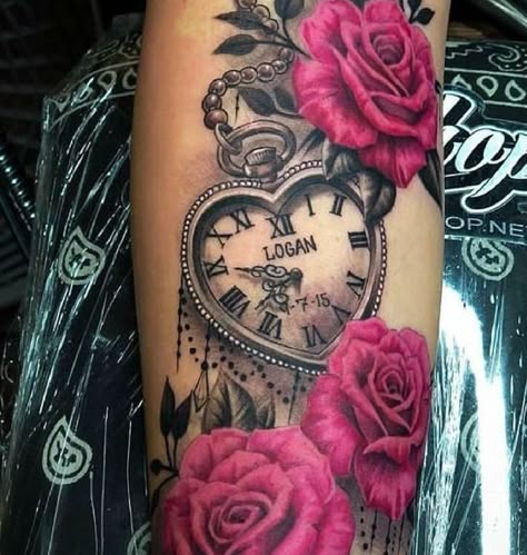 Heart clock only for sleeve Clock Tattoo Sleeve, Clock And Rose Tattoo, Heart Clock, Watch Tattoo Design, Rose Tattoo Sleeve, Watch Tattoo, Clock Tattoo Design, Mommy Tattoos, Pocket Watch Tattoo