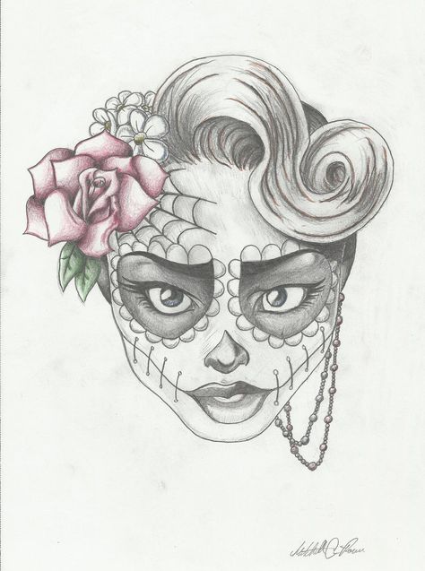 Sugar Skull Art Painting, Sugar Skull Girl Tattoo, Sugar Skull Drawing, Skull Girl Tattoo, Skull Coloring Pages, Sugar Skull Girl, Pencil Drawing Tutorials, Sugar Skull Tattoos, Sketching Ideas