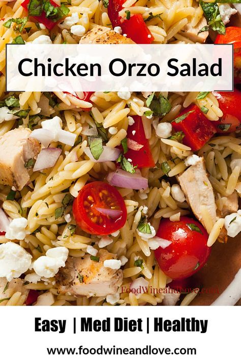 Easy Chicken and Orzo Salad #easy #MedDiet  #healthy #salad #recipe Chicken Orzo Salad, Orzo Salat, Chicken And Orzo, Orzo Salad Recipes, Recipes Potato, Dinners Easy, Orzo Recipes, Salad Easy, Chicken Orzo