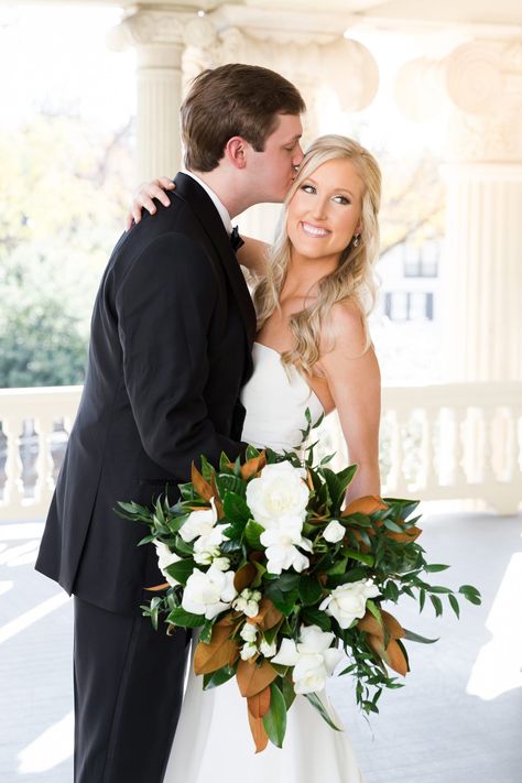 Magnolia Leaf Floral Arrangements, Magnolia Bouquet Wedding, Magnolia Wedding Bouquet, Magnolia Leaves Wedding, Sultry Wedding, Magnolias Wedding Bouquet, Magnolia Wedding Flowers, Traditional Elegant Wedding, Magnolias Wedding