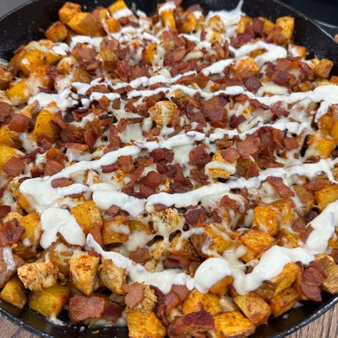 Chicken Bacon Ranch Skillet Dinner, Chicken Bacon Ranch Potato Skillet, Noodle Casseroles, Cooking In The Midwest, Chicken Bacon Ranch Bake, Potato Skillet, Bacon Ranch Potatoes, Ranch Potatoes, Bacon Potato