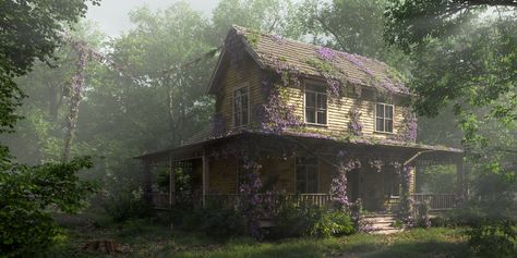 ArtStation - abandoned house Apocalypse House Concept Art, Apocalypse House Aesthetic, Abandoned House Sketch, Zombie Apocalypse Background, Overgrown Apocalypse, Apocalypse Scenery, Abandoned House Aesthetic, Apocalypse Base, Apocalyptic House