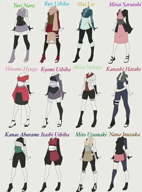 Boruto Outfits Oc, Naruto Character Outfits, Kunoichi Outfit Design Reference, Naruto Female Oc Outfits, Ninja Outfit Female Naruto, Ninja Outfit Ideas, Ninja Outfit Female Design, Ninja Outfit Design, Female Ninja Outfit