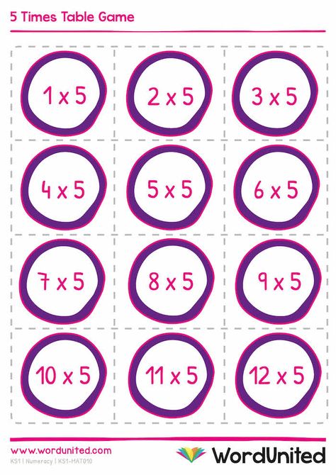 Learn the 5 Times Table with this handy matching activity! Children can improve motor skills as they carefully cut out the cards. Designed with bright, engaging colours to make learning times tables fun, this matching game can be played individually or in groups, making it a wonderful classroom resource. Supports the following area of learning within Key Stage 1 and 2: Maths. Times Tables Activities, Learning Times Tables, 5 Times Table, Free Math Printables, Counting Bears, Multiplication Flashcards, Key Stage 1, Children's Activities, Times Tables