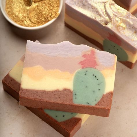 Desert Sunset Soap Project | Bramble Berry Soap Embeds, Dessert Soap, Homemade Beauty Recipes, Fancy Soap, Pink Soap, Borage Oil, Oatmeal Soap, Gingerbread Cake, Homemade Beauty