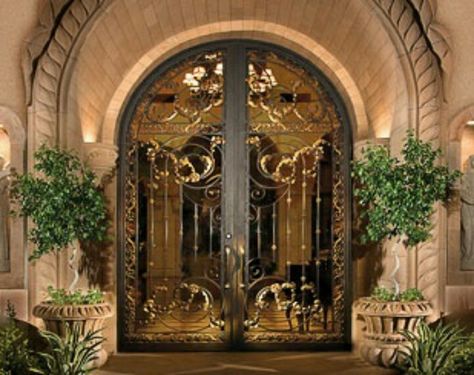 Grand Entrance Iron Entry Doors, Door Entryway, Tuscan House, Wrought Iron Doors, Tuscan Decorating, Iron Gates, Tuscan Style, Unique Doors, Iron Doors