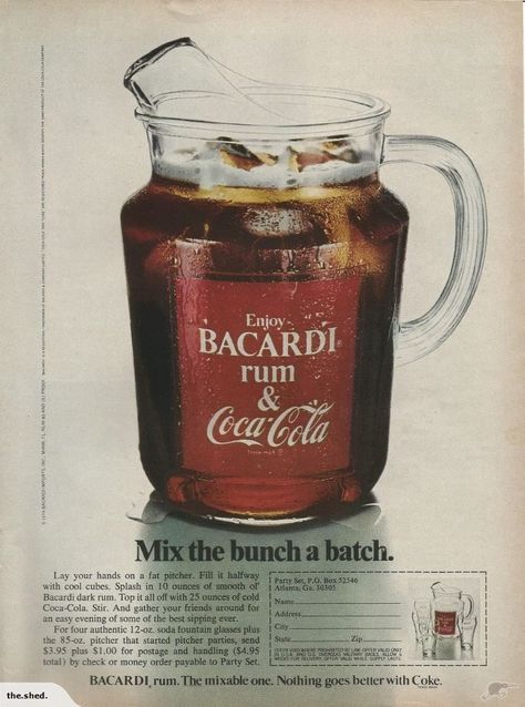 Bacardi Rum & Coca Cola advert | Trade Me Liquor Ads, Coca Cola Recipes, Coke Recipes, Rum And Coke, Cola Recipe, Coke Ad, Pop Ads, Bacardi Rum, Dairy Queen