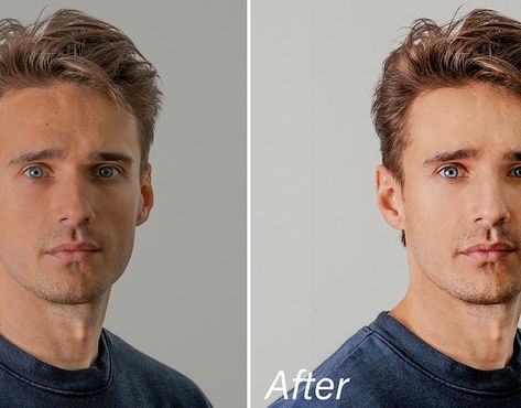 Before and After Retouched photography. High-End Skin Retouching. Color correction, Photo enhancement. Blond Man, Blue Eyed Men, Skin Retouching, Blonde Guys, Facial Features, Photo Retouching, Color Correction, Image Editing, Blue Eyes