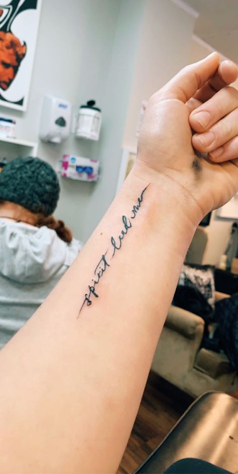 Lead Me Lord Tattoo, Spirit Lead Me Tattoo Arm, Trust In The Lord Tattoo Ideas, Gods Promises Tattoo, Waymaker Tattoo Ideas, Spirit Lead Me Where My Trust Tattoo, When You Go Through Deep Waters Tattoo, Walk By Faith Tattoo Arm, Hard Fought Hallelujah Tattoo