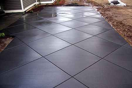 Black Stamped Concrete, Black Driveway, Dyed Concrete, Concrete Pattern, Concrete Patio Designs, Concrete Patios, Black Patio, Porch Floor, House Pattern