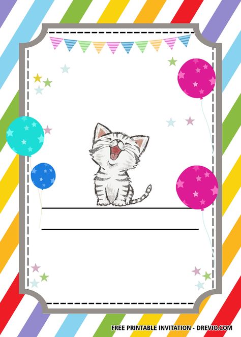 Cat Themed Birthday Party Invitations, Cat Birthday Party Invitations, Cat Birthday Invitations, Cat Invitations, Kitten Birthday, Bday Invitations, Free Printable Birthday Invitations, Free Printable Invitations, Cat Birthday Party