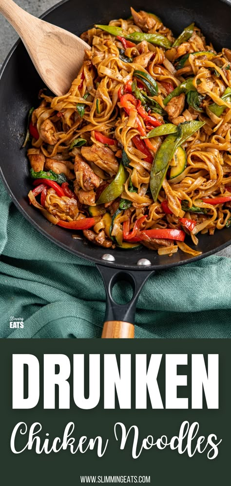 Rice Noodles And Chicken Recipes, Noodles With Hoisin Sauce, Chicken Drunken Noodles Thai, Low Calorie Rice Noodle Recipes, Asian Pork Noodle Recipes, Teppanyaki Recipe, Spicy Asian Noodles, Chicken Rice Noodles, Thai Recipes Noodles