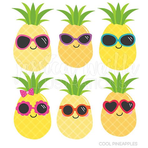 Cool Pineapples Cute Digital Clipart Commercial by JWIllustrations                                                                                                                                                     More Flamingo Classroom, Sunglasses Clipart, Summer Clip Art, Pineapple Drawing, Tropical Clipart, Pineapple Theme, Fiesta Tropical, Cute Pineapple, Summer Clipart