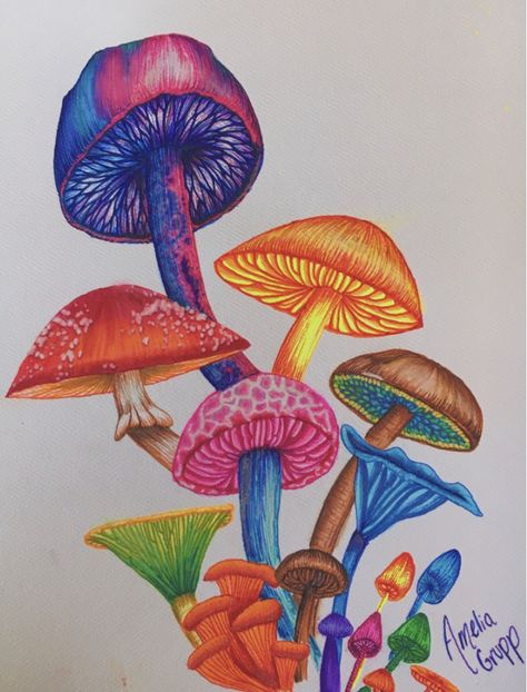 Mushroom Coloring Pages Finished, Toad Painting, Mushroom Inspiration, Peace Sign Art Hippie, Mushroom Paint, Mushroom Wallpaper, Arte Grunge, Mushroom Drawing, Abstract Painting Techniques