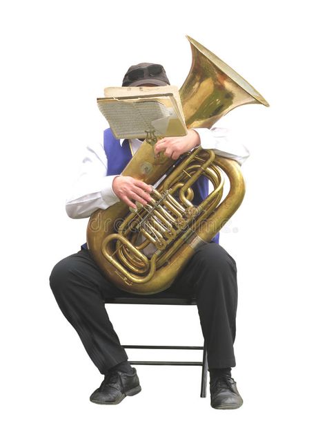 Tuba player isolated. Man playing the tuba while sitting, his face hidden by the , #Affiliate, #Man, #playing, #tuba, #Tuba, #player #ad Tuba Pictures, Brass Instrument, White Image, Stock Images Free, Skeleton, Sheet Music, Art Inspo, Photo Image, Hand Drawn