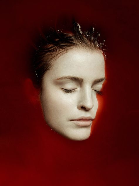 Bath Water Photography, Bathtub Portrait Photography, Wrath Photography, Blood Bath Photography Tubs, Rebirth Aesthetic, Bath Portrait, Zhang Jingna, Red Bath, Milk Bath Photography