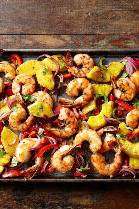 Jerk Shrimp, Jamaican Jerk Seasoning, Sheet Pan Suppers, Jerk Seasoning, Pan Dinners, Pan Recipes, Sheet Pan Dinners, 200 Calories, Sheet Pan Recipes