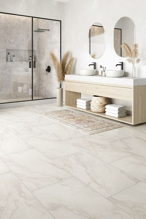 Hardwood Plank Flooring, Mannington Adura, Marble Vinyl, Vinyl Tile Flooring, Marble Tile Floor, Large Format Tile, Large Shower, Large Bathrooms, Bathroom Floor Tiles