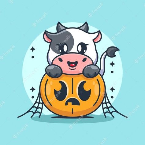 Cute Halloween Drawings Doodles, Cute Halloween Drawings, Pumpkin Cartoon, Halloween Cow, Halloween Typography, Funny Cartoon Images, Cow Wallpaper, Cow Drawing, Pumpkin Wallpaper