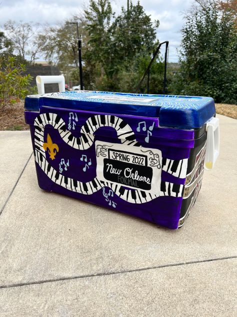 Nola Formal Cooler, Frat Formal Coolers, Nola Formal, Nola Cooler, Formal Coolers, Frat Formal, Formal Cooler Ideas, Painted Coolers, Fraternity Coolers