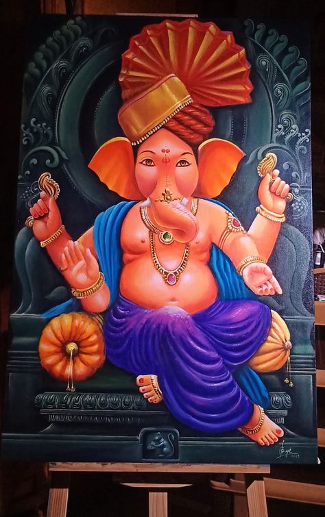 2024 Rangoli, Ganesh Rangoli, Ganesha Artwork, Ganesha Rangoli, Ganesha God, Chinese Dragon Art, Sri Ganesh, Ganesh Art Paintings, Kerala Mural Painting