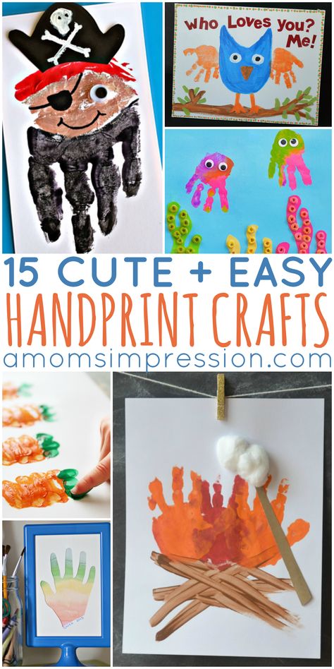 15 Cute and Easy Handprint Crafts perfect for you next craft project with your kids. Easy Handprint Crafts, Kindergarten Numeracy, Handprint Crafts For Kids, Infant Crafts, Snail Craft, Snow Time, Footprint Crafts, Craft Kids, Footprint Art