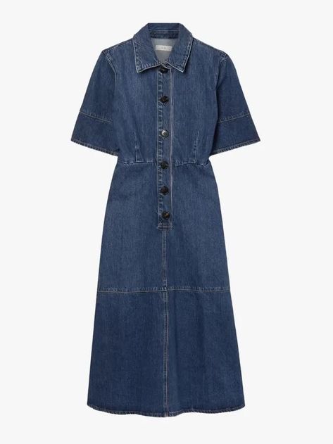 Pleated Denim Skirt, Denim Skirt Outfits, Denim Midi Dress, Woman Dress, Denim Maxi Skirt, Poplin Dress, Work Wear Women, Midi Shirt Dress, Blue Midi Dress