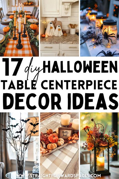 collection of 17 diy halloween table centerpiece decor ideas featuring spooky halloween themes and easy table styling tips. Table Decoration For Halloween Party, Halloween Light Up Centerpieces, Round Table Halloween Centerpiece, Simple Halloween Centerpieces, Easy Halloween Table Decorations, Halloween Centerpieces For Table, Halloween Party Table Setup, Diy Halloween Centerpieces, Halloween Table Decorations Centerpieces