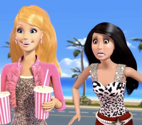 Life In The Dreamhouse Barbie, Barbie And Raquelle, Dreamhouse Barbie, Barbie Life In The Dreamhouse, Life In The Dreamhouse, Barbie Funny, Duo Costumes, Funny Emoji Faces, Duo Halloween Costumes