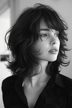 Womens Wavy Hairstyles, Curly Short Hairstyles Round Face, Mid Length Wavy Hairstyles For Women, Hair Cuts Short For Women, Long Black Hair Wavy, Long Bob Black Hair, Wavy Hairstyles Women, 3/4 Face, Fine Wavy Hairstyles