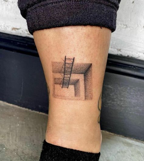 Optical Illusions Tattoo Ideas, Line Pattern Tattoo, Tattoo Optical Illusions, Perspective Tattoo Illusions, Geometric Illusion Tattoo, Shoulder Chest Tattoo, Optical Illusion Stairs, Pi Tattoo, Perspective Tattoos