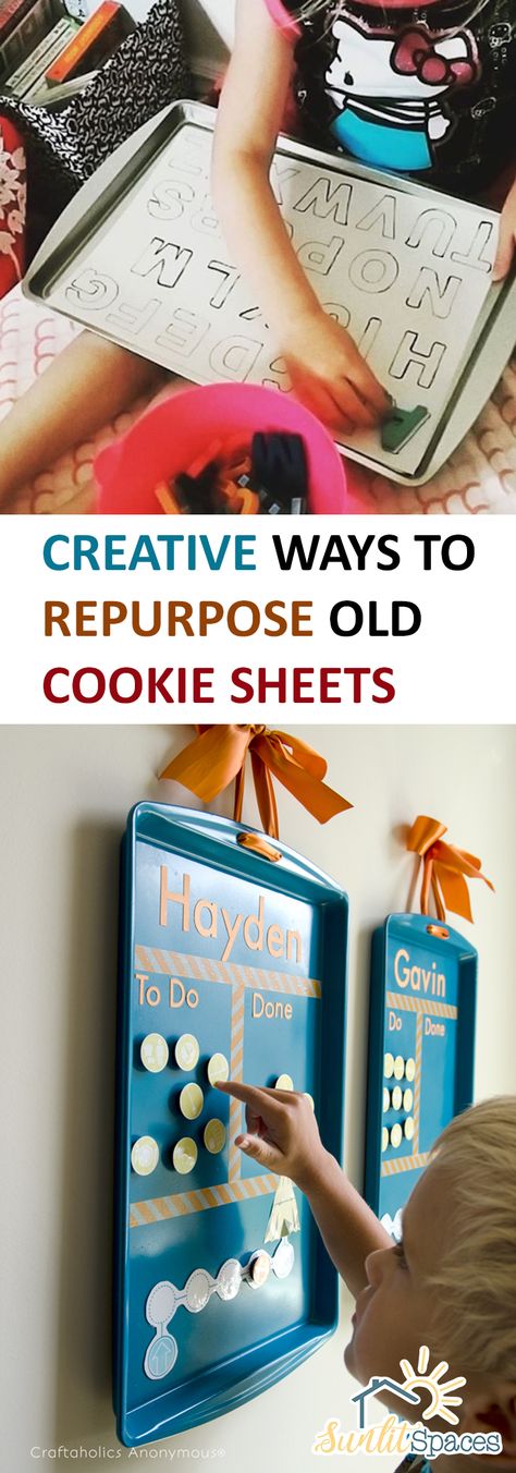 Creative Ways to Repurpose Old Cookie Sheets | Cookie Sheets | Repurpose | Reuse | Repurposed Cookie Sheets | Ideas #cookiesheets #ideas #repurpose Cookie Sheet Crafts, Magnetic Memo Board, Cookie Sheets, Diy Projects For Kids, Blonde Brunette, Cookie Sheet, Easy Diy Projects, Craft Inspiration, Creative Crafts