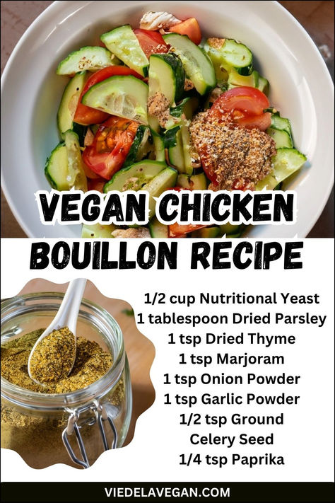 VEGAN CHICKEN BOUILLON RECIPE Vegan Chicken Bouillon Recipe, Chicken Bouillon Recipe, Bouillon Recipe, Chicken Bouillon, Spice Mix Recipes, Vegan Chicken, Mix Recipes, Vegan Eats, Soups Stews