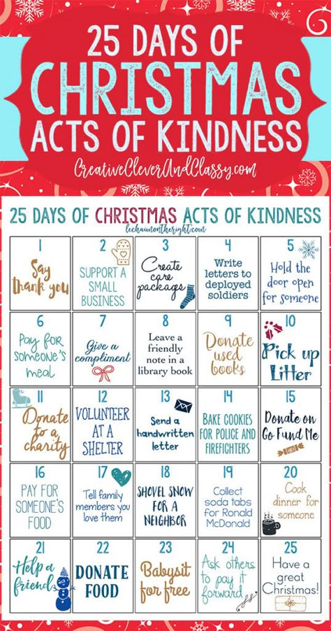 Christmas Acts Of Kindness, Acts Of Kindness Calendar, Acts Of Kindness Challenge, Kindness Calendar, Kindness Challenge, Christmas Bucket, 25 Days Of Christmas, Acts Of Kindness, Teach Kids