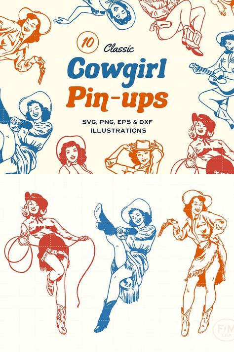 Cowgirl Pinup Retro Bundle - Siteoutsite Vintage Cowgirl Tattoo, Cowgirl Pin Up Tattoos, Cowboy Pinup Tattoo, Cowgirl Pinup Tattoo, Western Pinup, Vintage Cowgirl Pinup Tattoo, Vintage Cowgirl Tattoo Flash, Pinup Cowgirl, Cowgirl Pinup