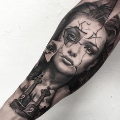 Tattoo Sleeve Women, Portrait Tattoo Sleeve, Face Tattoos For Women, Girl Face Tattoo, Full Sleeve Tattoo Design, Horror Tattoo, Women Face, Face Tattoos, Desenho Tattoo