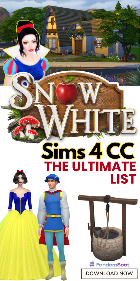 Custom Snow White CC for a Disney Princess playthrough in TS4 Sims 4 Cc Maxis Match Snow White, Sims 4 Snow White Cc, Sims 4 Disney Princess Challenge, Disney Sims 4, Sims 4 Snow White Cottage, Snow White Sims 4 Cc Hair, Sims 4 Disney Princess, Sims 4 Disney Princess Cc, Sims 4 Disney Princess Cc Cinderella