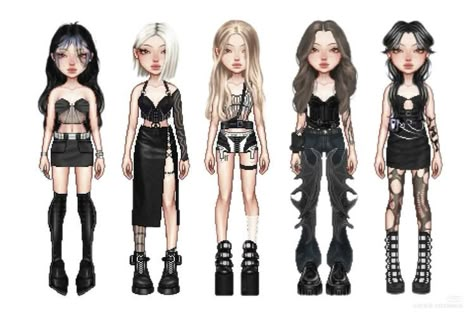 Everskies 5 Member Outfits, Everskies Group Outfits, Dance Style Outfits, Casual Elegant Style, Kpop Stage, Group Outfits, Everskies Outfits, Bratz Inspired Outfits, Fashion Gal