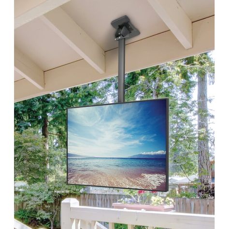 Kanto Outdoor TV Ceiling Mount Greater than 50" Screens | Wayfair Under Deck Tv Ideas, Covered Patio Ideas With Tv, Outdoor Tv Mounting Ideas, Ceiling Tv Mount Ideas, Patio Tv Mount Ideas, Tv Hanging From Ceiling, Outdoor Tv Ideas, Outdoor Tv Area, Outdoor Tv Mount