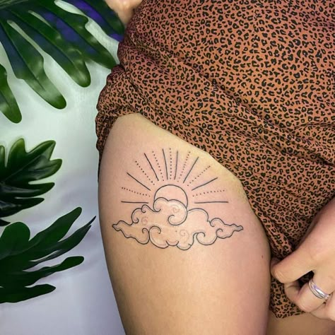 Sunshine And Cloud Tattoo, Sun Peeking Through Clouds Tattoo, Cloudy Sun Tattoo, Sun Cloud Tattoo, Sun And Cloud Tattoo, Sun And Clouds Tattoo, Black Cloud Tattoo, Cloud Tattoo Design, Storm Tattoo