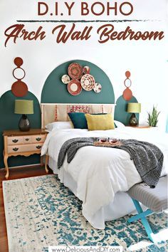 Learn how to transform a bedroom with the stunning painted arch accent wall trend to give your room a beautiful boho-chic look. #paintedarchwall #accentwall #bedroommakeover #roomtransformations Behind Bed Accent Wall Ideas, Painted Arch, Interior Atmosphere, Ikea Ivar Cabinet, Makeover Bedroom, Boho Chic Bedroom, Wall Designs, Furniture Makeovers, Boho Diy