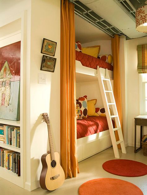 Room for Two Bunk Beds Built In, Bedroom Nook, Built In Bunks, Bunk Rooms, Basement Makeover, Basement Bedrooms, Kids Bunk Beds, Twin Bunk Beds, Dreamy Bedrooms