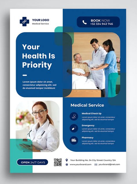 Medical Flyer Template PSD Medical Poster Design Ideas Creative, Medical Ads Design, Medical Brochure Design Layout, Healthcare Design Graphics, Hospital Flyer Design, Medical Poster Design Ideas, Medical Design Graphics, Medical Poster Design, Medical Flyer Design