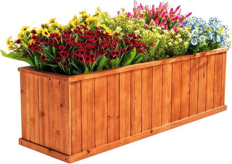 Amazon.com: IDZO Wooden Window Box 40 in, Spacious Wooden Planter Boxes with Convenient Drainage Holes, Durable Oil Coated Window Box for Flowers & Plants, Decor Garden, Balcony, Backyard, Easy Assembly : Everything Else Wooden Planters Outdoor, Box For Flowers, Window Planter Box, Wood Planter Boxes, Wooden Window Boxes, Large Planter Boxes, Wooden Flower Boxes, Rectangular Planter Box, Balcony Backyard