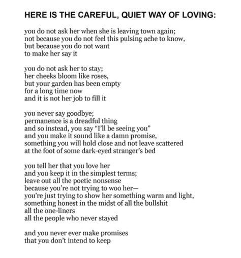 Trista Mateer || "you do not ask her when she is leaving town again...and you never ever make promises that you don't intend to keep" #poetry Trista Mateer Poetry, Stray Quotes, Trista Mateer, Prose Poem, Never Say Goodbye, Spoken Word Poetry, Street Quotes, Word Board, Poetic Words