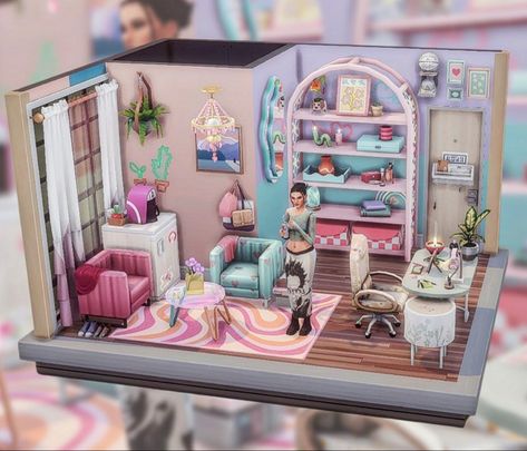 Sims 4 Maximalist House, Colourful Home Office, Maximalist Pastel, Sims Apartment, Maximalist House, Hart House, Sims 4 Couple Poses, Mint Rooms, Sims Inspiration