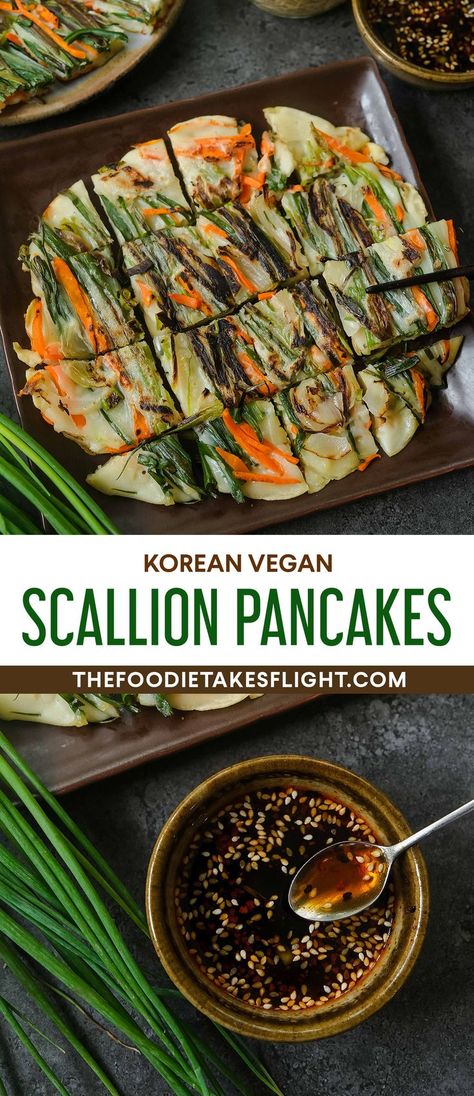 Pajeon Recipe, Korean Scallion Pancake, Korean Veggies, Scallion Pancake Recipe, Vegan Apps, Scallions Recipes, Vegan Asian Recipes, Scallion Pancakes, Asian Street Food