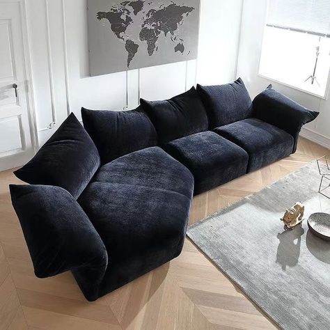 Modern Casual Living Room, Contemporary Sofa Design, Casual Living Room, Family Lounge, Sofa Uk, Italian Aesthetic, Black Cushion, Chenille Sofa, Black Cushions