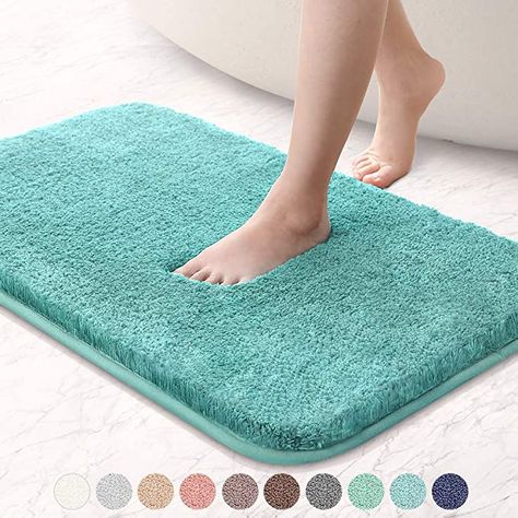 Non Slip Bath Mat Thickened Bath Rug for Bathroom Absorbent Ultra Soft Bathroom Mat Rug Fluffy Microfiber Bedside Rug Carpet Floor Mat, Quick-drying, Machine Washable - 50 x 80cm (Turquoise): Amazon.co.uk: Kitchen & Home Organic Bathroom Design, Bath Additives, Grey Bath, Bathroom Runner Rug, Bathroom Floors, Body Bath, Shower Bathroom, Bathroom Floor Mat, Blue Beauty